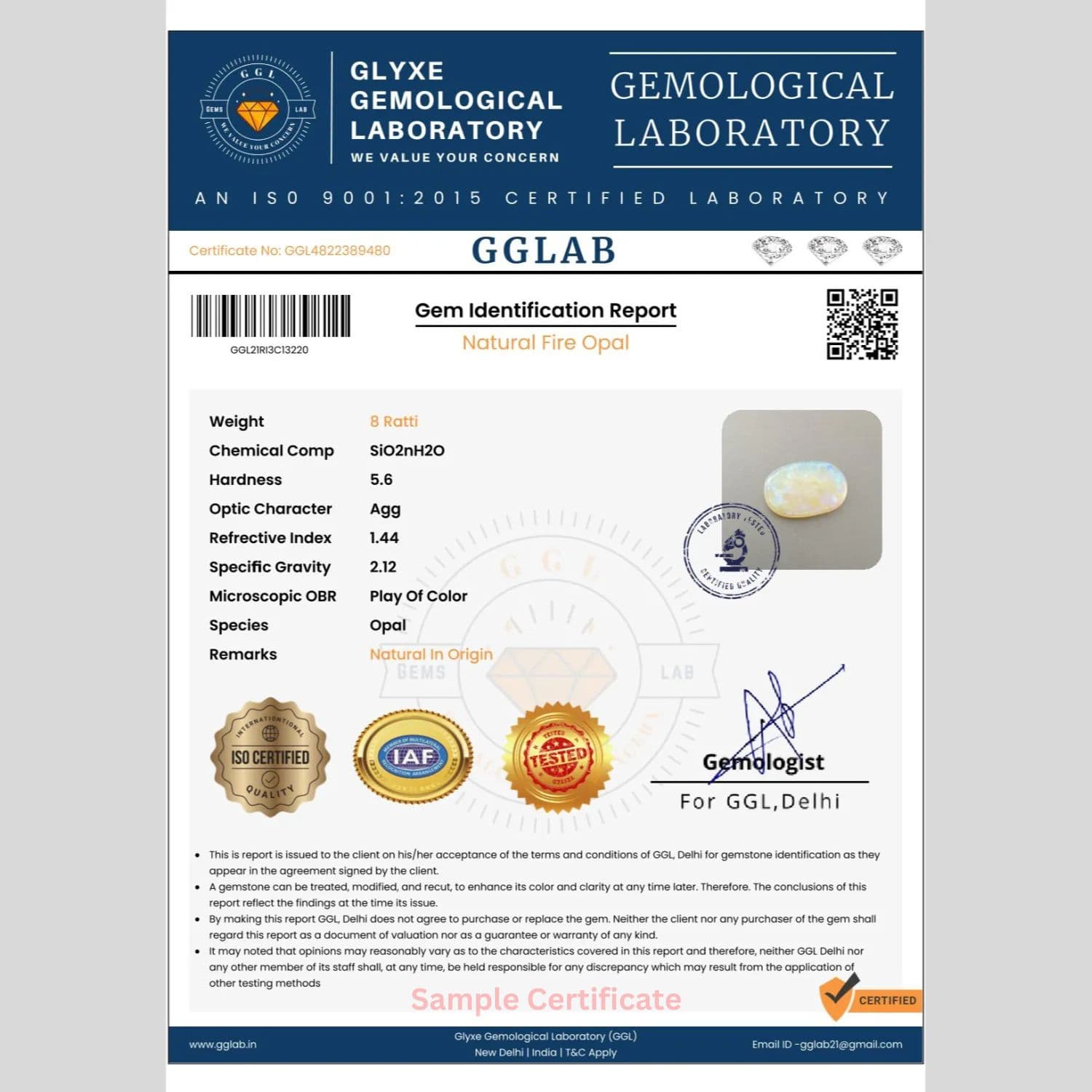 Fire opal I 18.00-Ratti